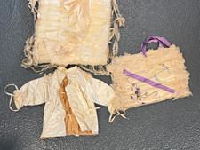 Antique Victorian Baby Textiles Swaddle Cloth Pillow Dress Silk Lace Embroidery picture