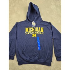 Champion Michigan Wolverines Hoodie Mens Large Navy Blue NCAA Graphic Sweatshirt picture
