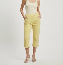Quaker Factory Yellow Rhinestone Capri Pants Side Zipper Hem Medium picture