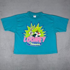 Vintage 90s Looney Tunes T Shirt Bugs Bunny Tweety Teal Cropped Boxy Graphic XL picture