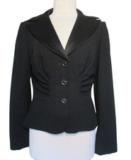 Kay Unger Womens Black Tux Blazer Sz 8 Satin Collar Jacket Crystal Buttons picture