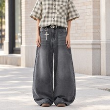 Men's Y2K Baggy Jeans Gray Vintage Wash Wide Balloon Leg Oversized Hip Hop Denim picture