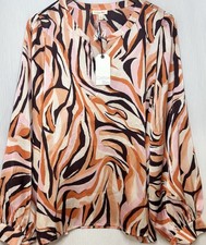 Cotton Bleu XL Blouse Abstract Print Pink Orange Brown Long Sleeve NWT picture