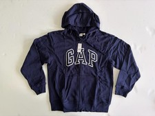 GAP Arch Logo Full Zip Hoodie Mens Small Navy Blue Fleece Sweatshirt NWT picture