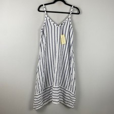 Terzo Millennio Linen Midi Dress Size Medium Blue White Stripe picture