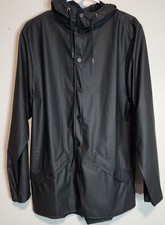 NWT RAINS Jacket W3 Black Waterproof Hooded Rain Jacket Unisex Small picture