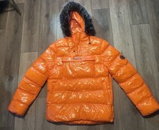 Open JNS Men's Unisex Puffer Pullover Jacket Hunter Orange Size Large Polyester picture