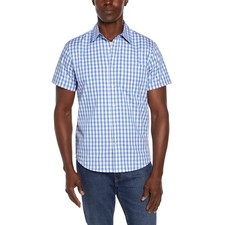 NWT Gap Men's S Blue & White Gingham Short Sleeve Poplin Shirt 97% Cotton C0745 picture