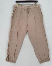 Johnny Was JW Los Angeles Kemi Khaki Woven Linen Relaxed Jogger Pants Sz L picture