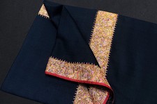 kashmiri hand embroidered trim black shawl fine wool 40x80 inch picture
