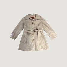 70s Leather Trench Coat Jacket Womens Medium Beige Vintage picture