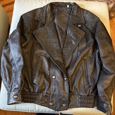 Black Leather 80’s Style Bomber Jacket picture