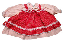 Vintage Toddle Tyke Girls 18 Months Pinafore Red White Dress Long Sleeve picture