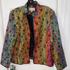 Vintage Elliott Lauren Quilted Tapestry Jacket Art to Wear Zip Coat USA Size 12 picture