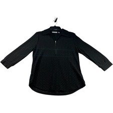 Notations Blouse Womens Size Large Petite Black 3/4 Sleeve Textured Stretch New picture