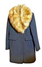 KATE SPADE NEW YORK Wool Coat Detachable Faux Fur Collar Black Medium Excellent picture
