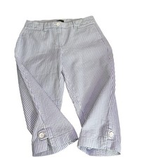 Talbots Seersucker Crop Capri Pants Womens 4 Petite Blue White Striped Preppy picture
