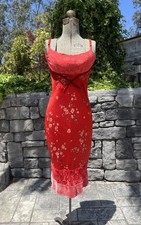 Vintage 90s Monah Li X-Dress Red Satin Midi  Size S Practical Magic Whimsigoth picture