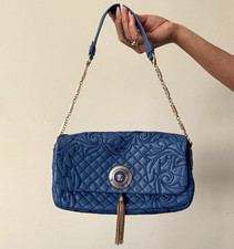 Authentic Versace Blue Quilted Leather Medusa Shoulder Bag Gold Chain picture