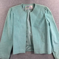 Samuel Robert Suede Jacket Women Medium Turquoise Blue Vintage Puffed Shoulder picture