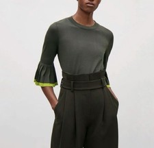 COS Knitted Top Sweater Pleated 3/4 Flared Sleeves Women Medium M  Green picture