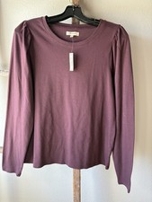 Madewell Women M Crew Neck Puff Pleated Shoulder Top Mc217 NWT $49.50 New picture
