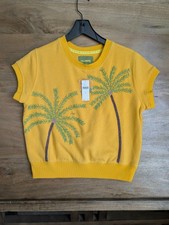 NWT Celandine Anthropologie S/S Sweatshirt Womens Medium Yellow Beaded Palm Tree picture