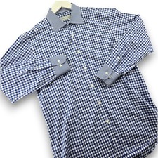 Etro Milano Men 41 Blue White Gingham Check Cotton Button Up Shirt Made in Italy picture