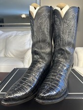 Lucchese 1883 Men's Exotic All Black Hornback Caiman Tail Snip Toe Boots 10.5 EE picture