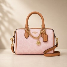 Coach Mini Rowan Crossbody Bag In Signature With Charms in Powder Pink CEK79 picture