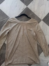 023;Ann Taylor Metallic Gold Long Sleeve Boatneck Top picture