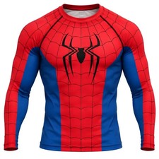Spider-Man Cosplay Compression Shirt, Red Blue Web Pattern, Long Sleeve Gym Top  picture