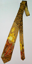 Leonard Paris Silk Tie – Leopard Print & Golden Daffodil Art Nouveau Vintage 90s picture
