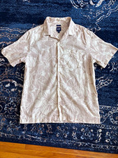 Gap Men's Linen Beige/White Floral Short Sleeve Button-Up Shirt Size M picture