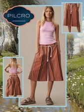🦞NWT Anthropologie Pilcro Cropped PJ Wide Leg Jeans/Shorts Sz XXS Rust Pink picture