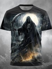 Men's Skull Print Halloween T-Shirt Breathable Round Neck Summer Party picture