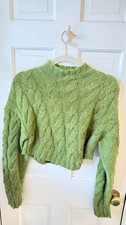 GAIA x Gap Green Cable-Knit Mock Neck Cropped Pullover Sweater Women's XS picture