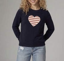 NWT Talbots Women’s Size PP Blue Patriotic Heart Cotton Blend Pullover Top picture