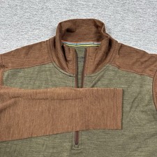 Smartwool Pullover Mens Medium Green Brown 100% Merino Wool 1/4 Zip Outdoor picture