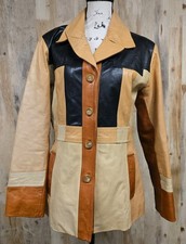 Vintage American Base Patchwork  Leather Jacket Womens XL Collared Rare Style  picture