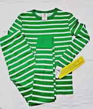 Unisex Kids Size 6 Pajama Set Long Sleeve Shirt & Pants Striped Green White NWT picture