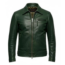 Men's Green Lambskin Leather Jacket – Handmade Luxury Lamb Leather Coat picture