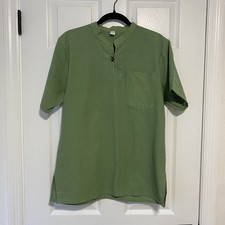 Olive green short-sleeve 100% cotton kurtha style women's shirt, size L picture