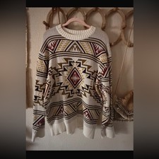 Vintage 70s O'Hanlon Mills Cream Geometric Pattern Sweater size large picture