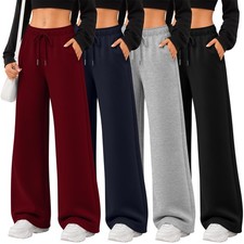 Velvelhall Women's Red Navy Blue Light Gray 4 Pack Wide Leg Sweatpants M picture