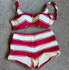 Vintage Handmade Red/White Striped 2-Piece Bikini Set High-Waist picture