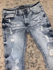 Makobi Denim Co. Men’s Blue Light Wash Distressed Slim Stretchy Skinny Jeans 36 picture