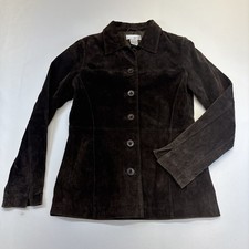 Vtg 100% Leather Suede Brown Spiegel Size XS Tailored Jacket Very Flattering picture