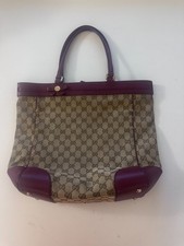100% Authentic Gucci Mayfair GG Canvas Tote Bag Beige canvas Purple leather picture