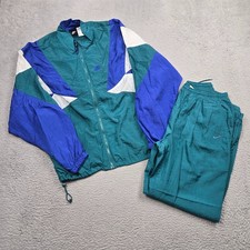 Vintage 80s 90s Nike Nylon Tracksuit Blue Teal White Colorblock Warm Up L/M picture